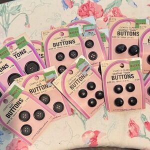 Vintage Coats & Clark Black Buttons Lot Suit Coat Leather Look 15mm 19mm 25mm
